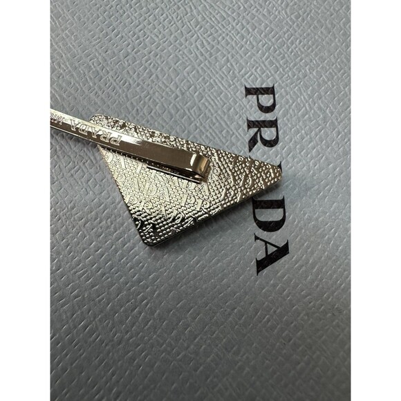 Prada Triangle Silver Black Metal Brooch / 3-Inch Hair Clip – Authentic - Picture 5 of 7